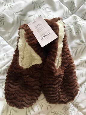 Auden Brown Faux Fur Slipper Socks with Cream Sherpa Lining